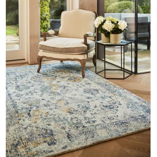 Origins Vogue Traditional Vintage Look Rug in Pink Ochre Yellow and Blue Ochre
