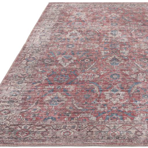 Kaya Mona KY10 Traditional Persian Floral Medallion Flatweave Washable Rug in Red Blue