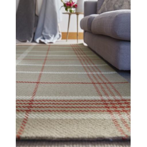 Modern Winnie Tartan Check Heritage Rugs In Grey Red And Ochre Natural