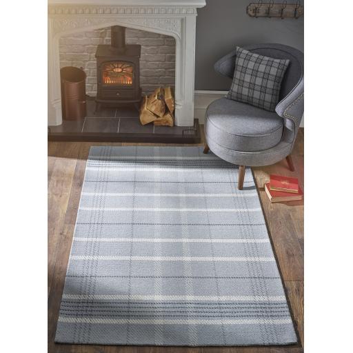 Modern Winnie Tartan Check Heritage Rugs in Grey, Red and Ochre Natural
