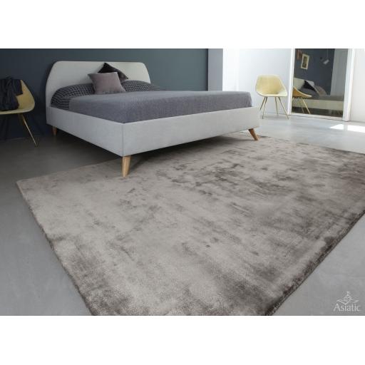 Katherine Carnaby Plain Luxury Hand Woven Soft Silky Viscose Rug in Chrome Latte 170 x 230 cm