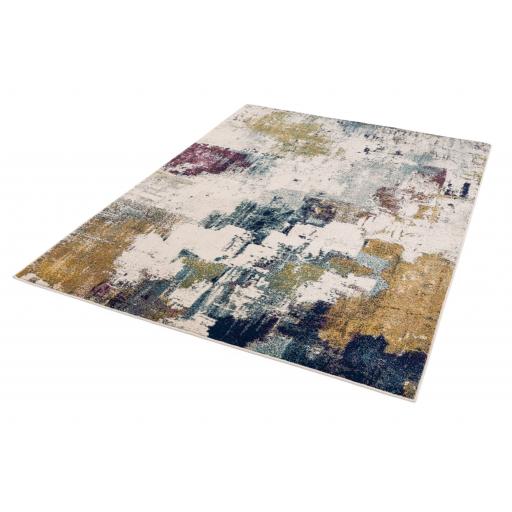 Nova Modern Abstract Pictorial Painterly Rug in Mustard and Navy Fuchia