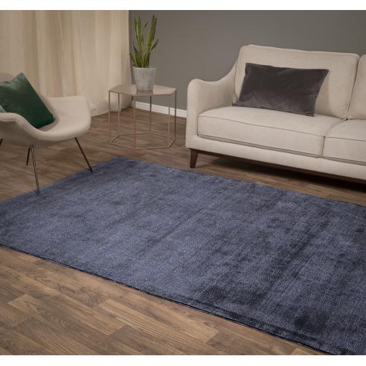 Aston Plain Quality 100% Viscose Silky Soft Rug in Copper, Navy, Green, Ochre, Sand and Silver