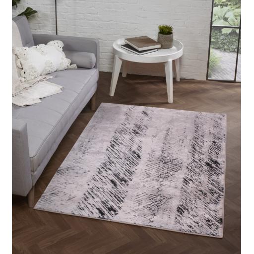 Arabella Imperial Abstract Distressed Quality Black White Soft Rug
