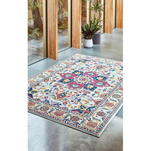 Nova Persian Traditional Bordered Medallion Rug in Blue and White Multi
