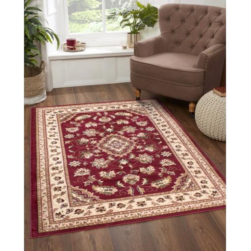 Traditional Sherborne Classic Bordered Rug Hallway Runner in Red
