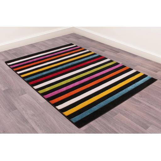 Spectra Carved Stilo Geometric Striped Rainbow Bright Multi Coloured Soft Rug Hallway Runner and Round