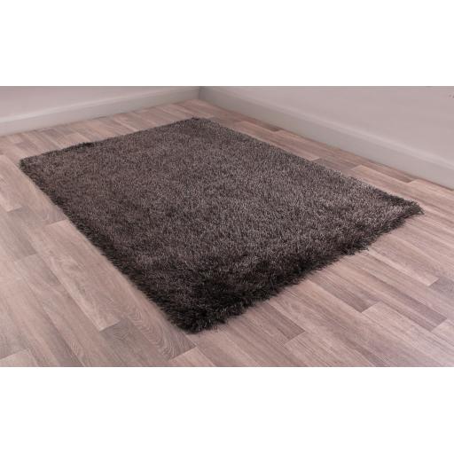 Boston Plain Thick Soft Fluffy Plush Silky Sparkle Shaggy Rug Round in Charcoal