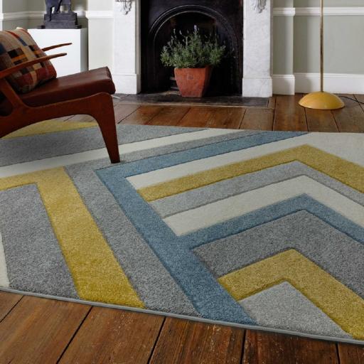 Sketch SK09 Linear Geometric Hand Carved Rug in Grey Ochre Multicolours