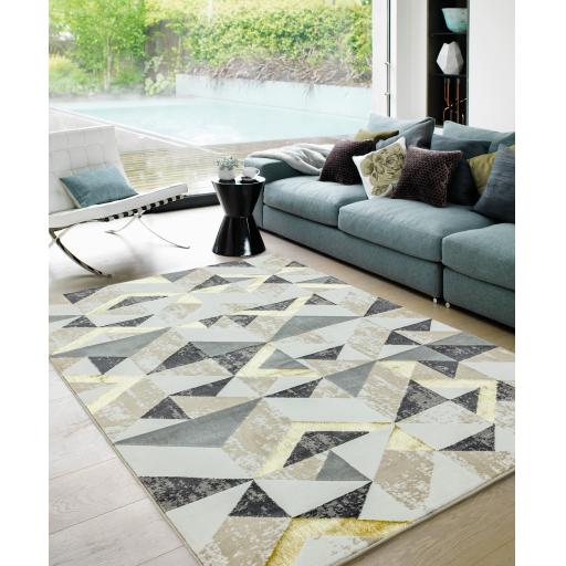 Orion Flag Modern Geometric Metallic Rug in Silver, Pink and Grey