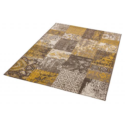 Revive Traditional Patchwork Rug in Ochre Yellow and Blue