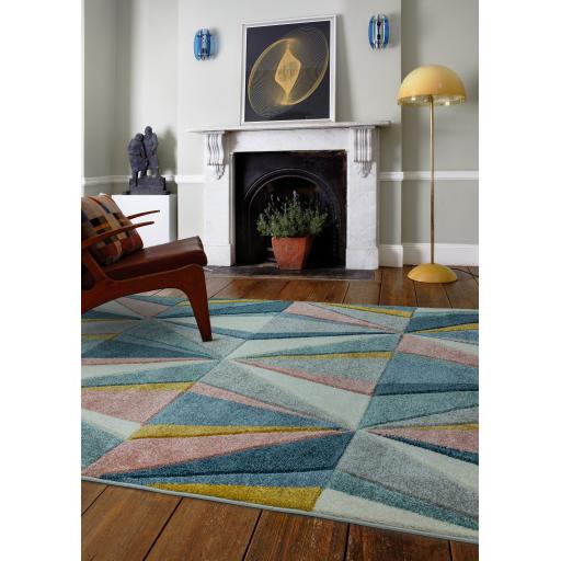 Sketch SK04 Diamond Geometric Hand Carved Rug in Pastel Multicolours