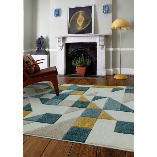 Sketch SK03 Geometric Shapes Hand Carved Rug in Green