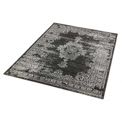 Revive Modern Traditional Vintage Medallion Rug in Grey, Charcoal and Blue