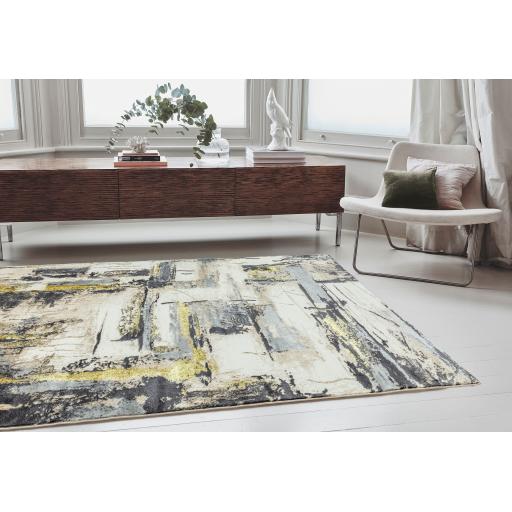 Orion Decor Abstract Modern Rug in Metallic Pink, Grey and Yellow