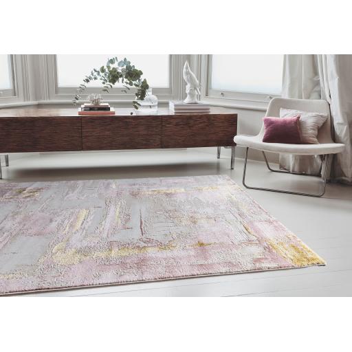 Orion Decor Abstract Modern Rug in Metallic Pink, Grey and Yellow