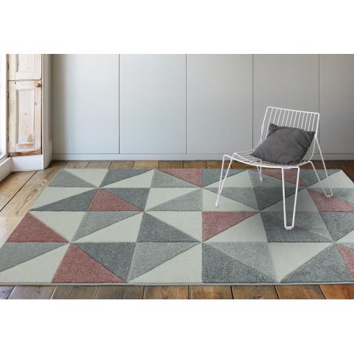 Sketch Cubic Geometric Hand Carved Rug in Pink Ochre Grey