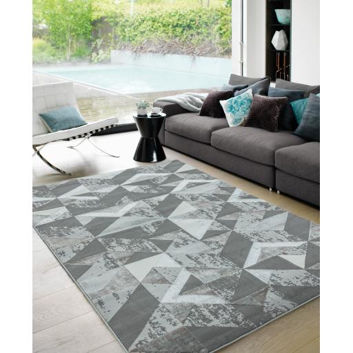 Orion Flag Modern Geometric Metallic Rug in Silver, Pink and Grey