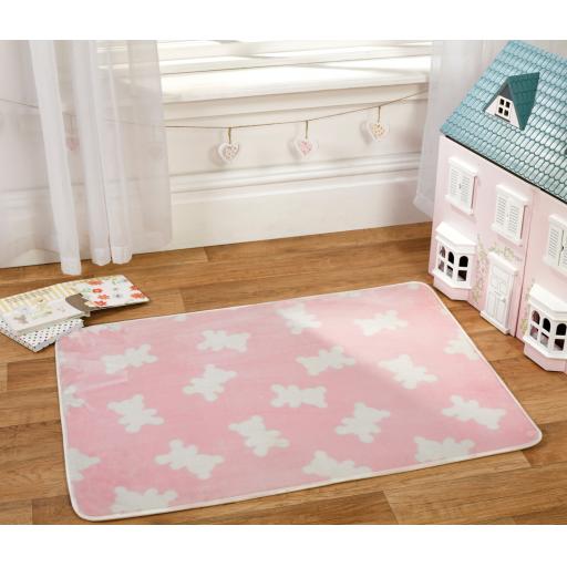 Nursery Print Kids Baby Bears Pink Non Slip Mat Child Room Rug in 70 x 100 cm (2'3''x3'3'')