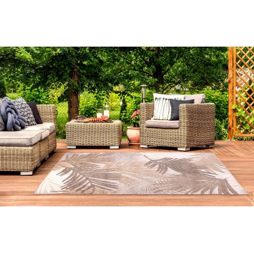 Tropical Cut Pile Palm Leaf Indoor Outdoor Rug in Multi, Gold, Natural and Terracotta