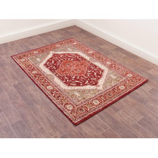 Orient 2529 Traditional Medallion Floral Bordered Rug Hallway in Terracotta, Red, Navy and Cream
