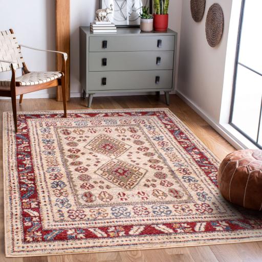 Orient 2520 Traditional Floral Bordered Rug Runner in Terracotta, Red, Navy and Cream