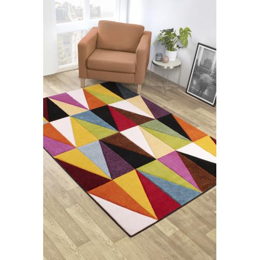 Spectra Carved Tampa Geometric Rainbow Bright Multi Coloured Soft Rug Hallway Runner