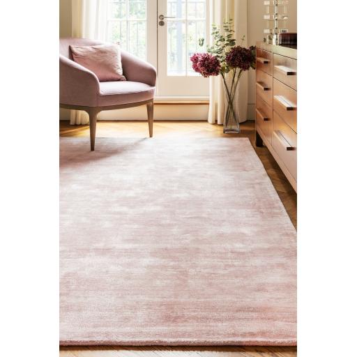 Blade Plain Silky Hand Woven Viscose Soft Shiny Rug Runner in Pink