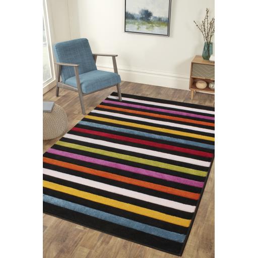 Flair Urban Traditional Blue Multi Coloured Hard Wearing Rug various sizes 