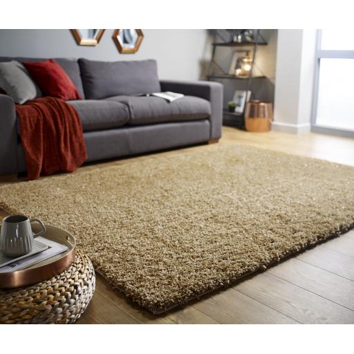 Veloce Long Pile Quality Thick Sparkle Shimmer Shaggy Gold Rug in 120 x 170 cm (4'x4'6'')