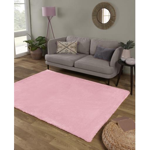 Lulu Plain Extra Soft Shaggy Rug in Blush Pink