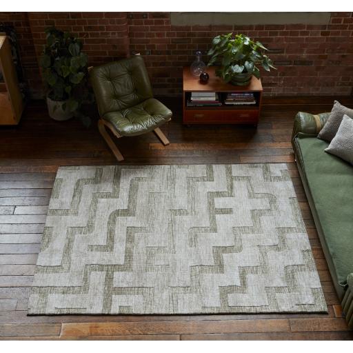 Mason Maze Abstract Modern Labyrinth Pattern Rug in Sage Green Cream