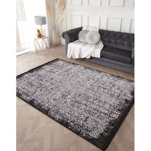 Sorento Termini Abstact Traditional Kilim Rug in Silver Charcoal