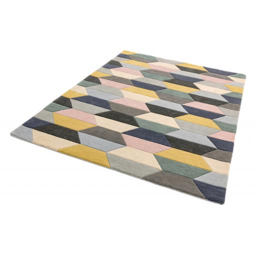 Funk Hand Tufted Wool Honeycomb Bright Multi Coloured Pastel Rug Hall Runner