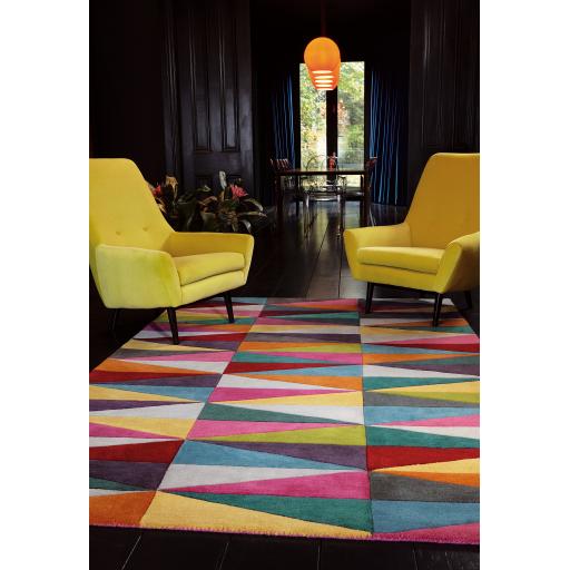 Funk Triangles Hand Tufted Wool Bright Multi Coloured Rug Hall Runner