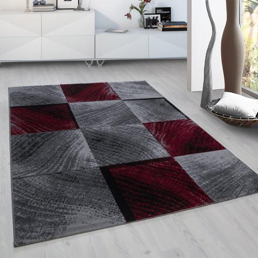 Modern Plus 8003 Checked Squared 3D Design Black Red Rug in 80x150 cm