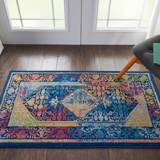 Nourison Ankara Vintage Antique Traditional ANR04 Rug Runner Round in Blue Multi
