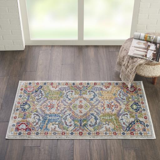 Nourison Ankara Vintage Antique Traditional ANR12 Rug Runner Round in Grey Multi Colour