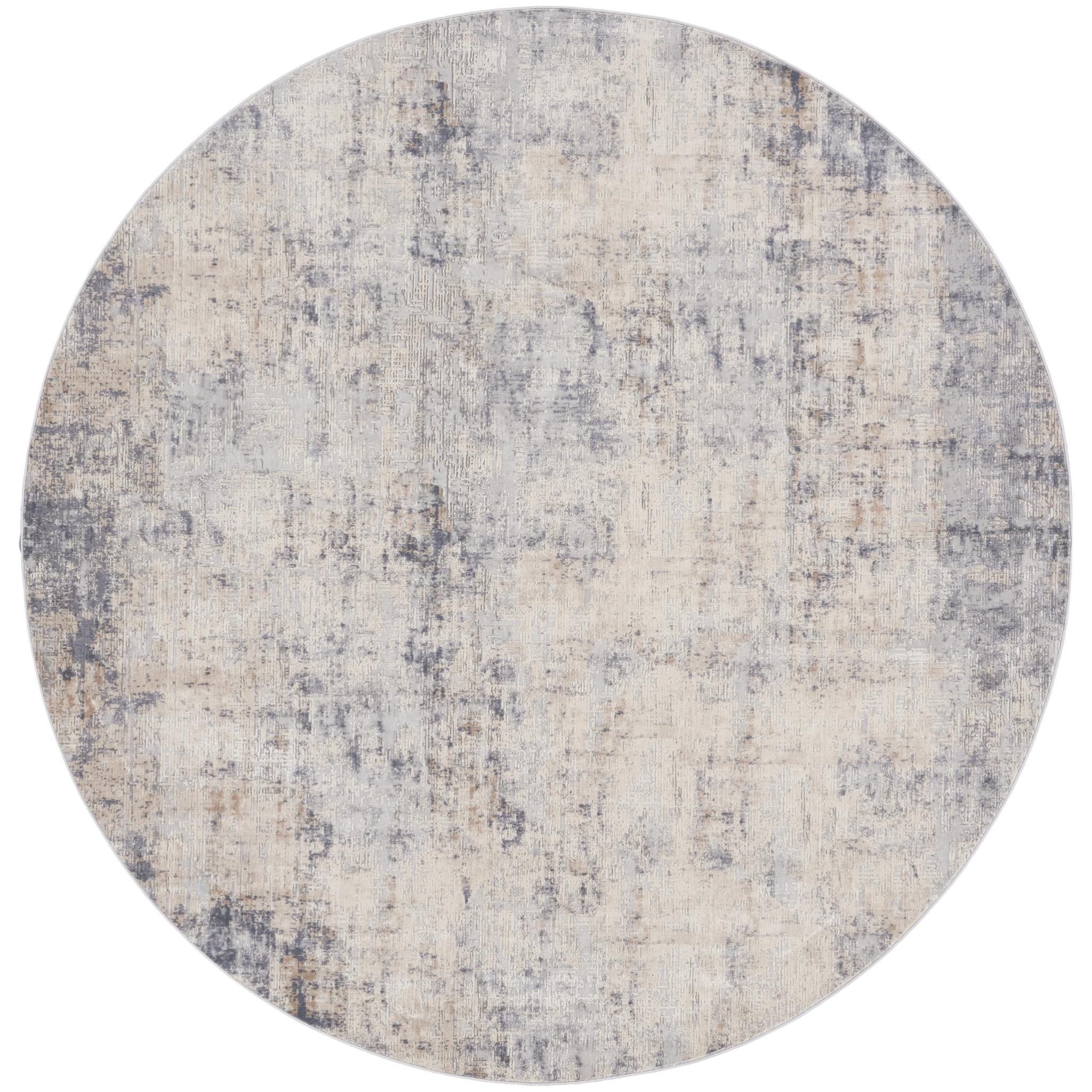 Rustic Textures RUS01 Modern Abstract Round Circle Rug in Grey Beige