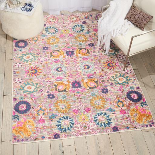 Nourison Passion PSN01 Floral Persian Rug in Silver