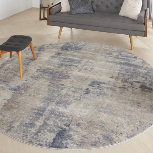 Rustic Textures RUS05 Modern Abstract Circle Round Rug in Beige Grey