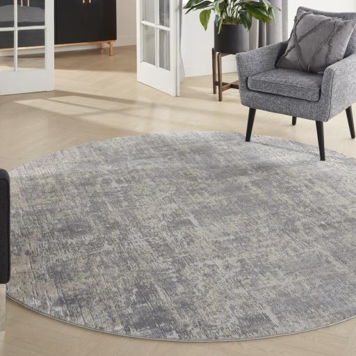 Rustic Textures RUS01 Modern Abstract Round Circle Rug in Ivory Silver Grey