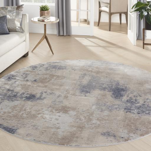 Rustic Textures RUS02 Modern Abstract Circle Round Rug in Ivory Beige Grey