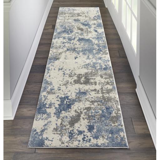 Rustic Textures RUS08 Modern Abstract Hallway Runner in Ivory Grey Blue