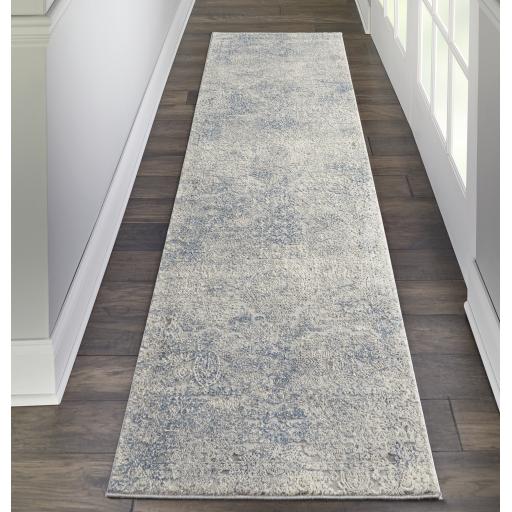 Rustic Textures RUS09 Modern Abstract Hlallway Runner in Ivory Light Blue