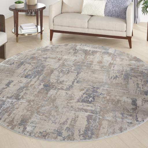Rustic Textures RUS06 Modern Abstract Circle Round Rug in Beige Grey
