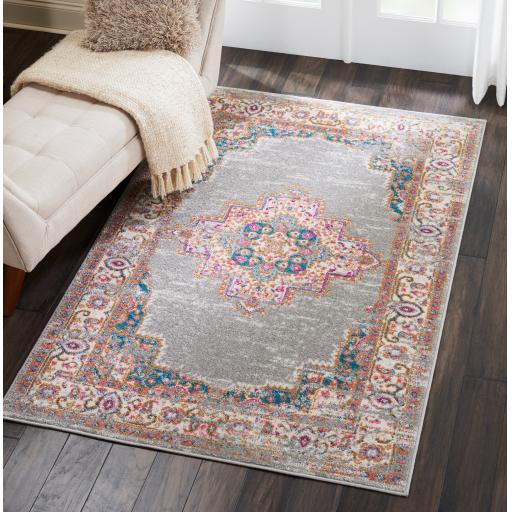 Nourison Passion PSN03 Traditional Medallion Persian Rug in Grey