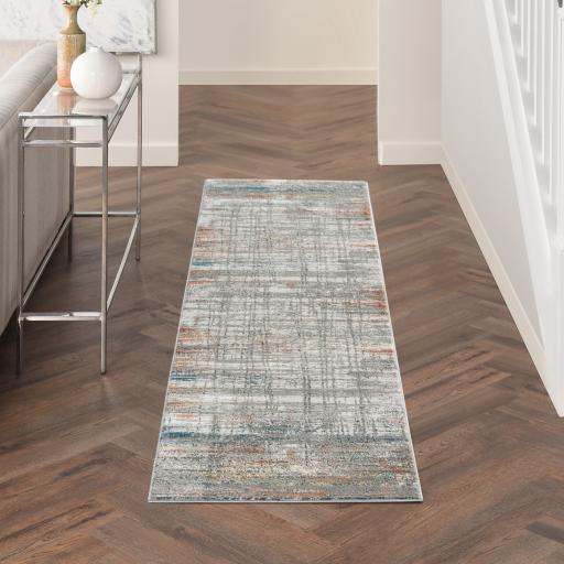 Rustic Textures RUS12 Modern Painterly Abstract Hallway Runner in Grey Multi Colours