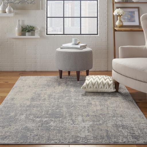 Rustic Textures RUS01 Modern Abstract Rug in Ivory Silver Grey