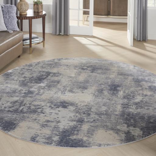 Rustic Textures RUS02 Modern Abstract Circle Round Rug in Blue Ivory